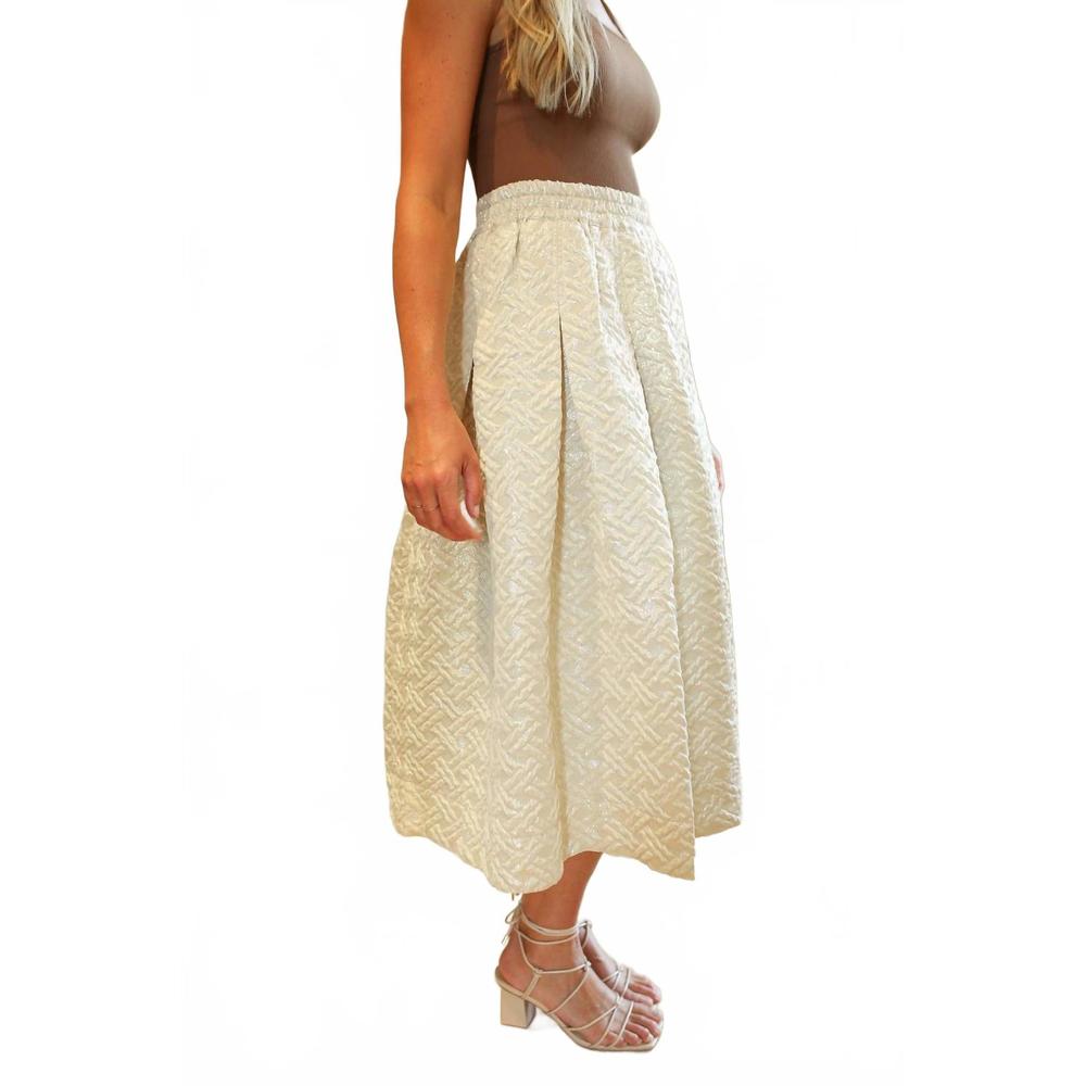 NEW BURU quilted party midi skirt in gold - Picture 3 of 5